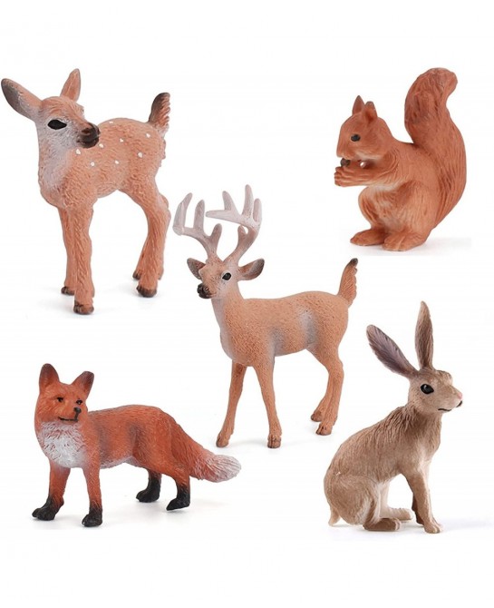 Wild Life Animal Model Sets 5 PCS White-Tailed Deer Squirrels Red Fox Bunny Figures Toys for Kids Boys Girls Christmas Birthd...