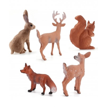 Wild Life Animal Model Sets 5 PCS White-Tailed Deer Squirrels Red Fox Bunny Figures Toys for Kids Boys Girls Christmas Birthd...
