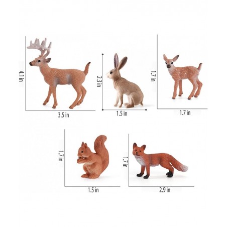 Wild Life Animal Model Sets 5 PCS White-Tailed Deer Squirrels Red Fox Bunny Figures Toys for Kids Boys Girls Christmas Birthd...