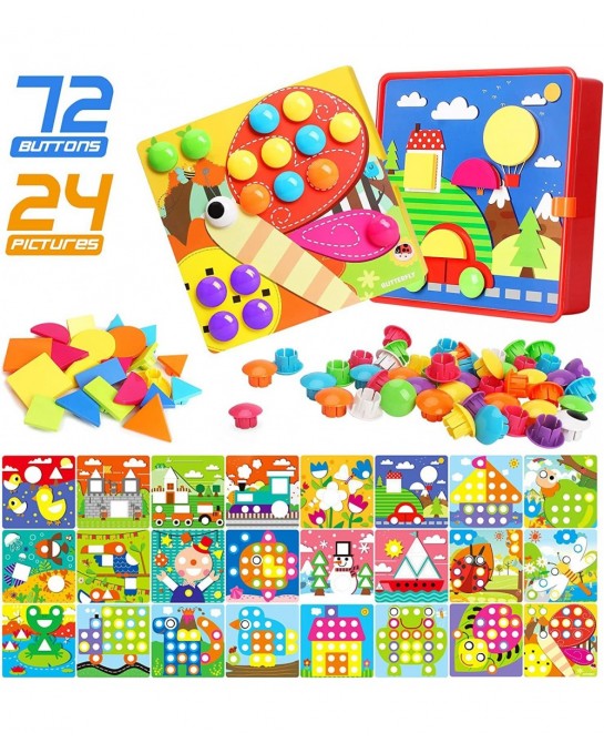 Button Art Toys Crafts for Toddler Activities Game Peg Board Preschool Toys Mosaic Pegboard for Kids Age 2 3 4 5 6 Girls Boys...