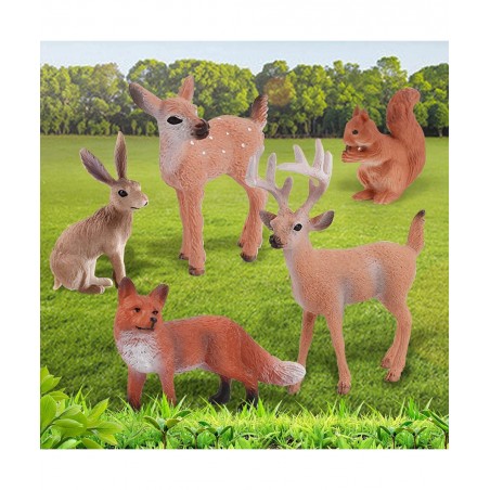 Wild Life Animal Model Sets 5 PCS White-Tailed Deer Squirrels Red Fox Bunny Figures Toys for Kids Boys Girls Christmas Birthd...