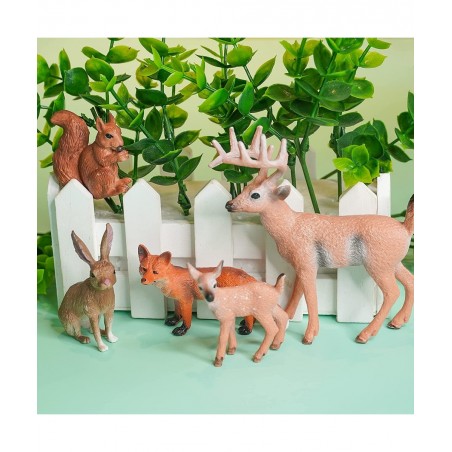 Wild Life Animal Model Sets 5 PCS White-Tailed Deer Squirrels Red Fox Bunny Figures Toys for Kids Boys Girls Christmas Birthd...