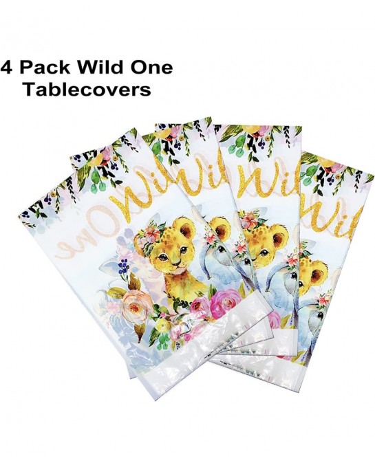 4Pcs Wild One Table Covers Party Supplies Kids First Birthday Disposable Plastic Tablecloth Rose Gold Wild Animal Jungle Them...