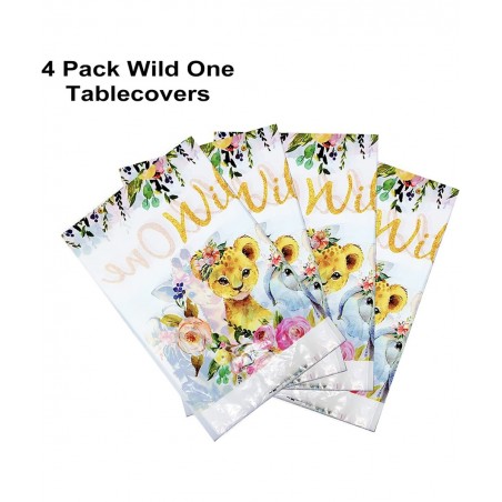4Pcs Wild One Table Covers Party Supplies Kids First Birthday Disposable Plastic Tablecloth Rose Gold Wild Animal Jungle Them...
