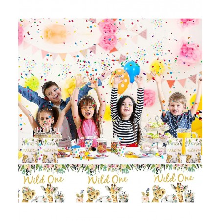 4Pcs Wild One Table Covers Party Supplies Kids First Birthday Disposable Plastic Tablecloth Rose Gold Wild Animal Jungle Them...