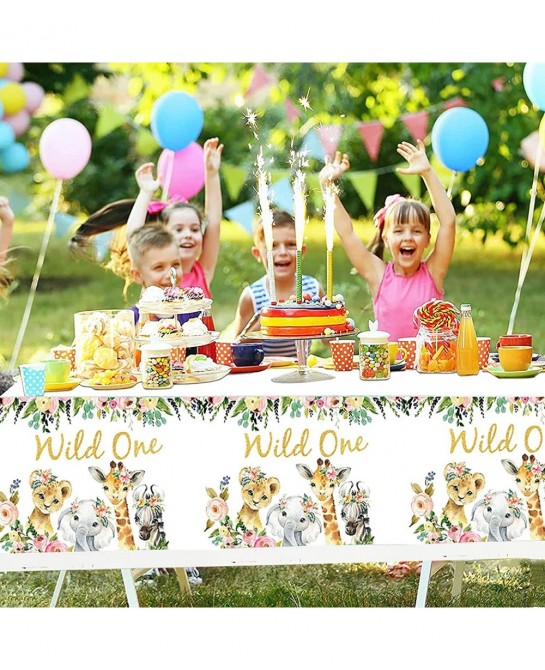 4Pcs Wild One Table Covers Party Supplies Kids First Birthday Disposable Plastic Tablecloth Rose Gold Wild Animal Jungle Them...