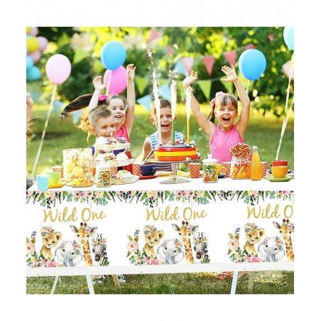 4Pcs Wild One Table Covers Party Supplies Kids First Birthday Disposable Plastic Tablecloth Rose Gold Wild Animal Jungle Them...