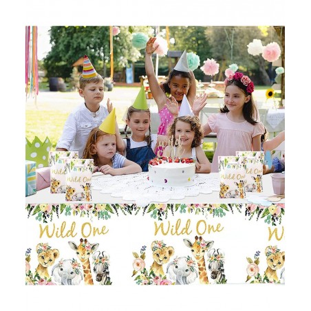 4Pcs Wild One Table Covers Party Supplies Kids First Birthday Disposable Plastic Tablecloth Rose Gold Wild Animal Jungle Them...