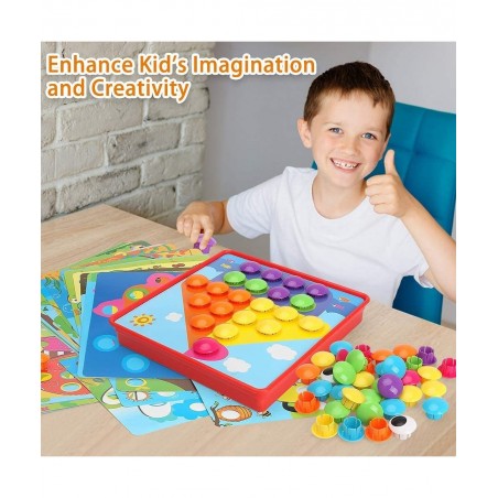Button Art Toys Crafts for Toddler Activities Game Peg Board Preschool Toys Mosaic Pegboard for Kids Age 2 3 4 5 6 Girls Boys...