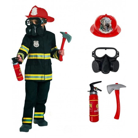 Firefighter Costume for Kids Black Fireman Halloween Costumes for Kids $62.07 Kids' Costumes