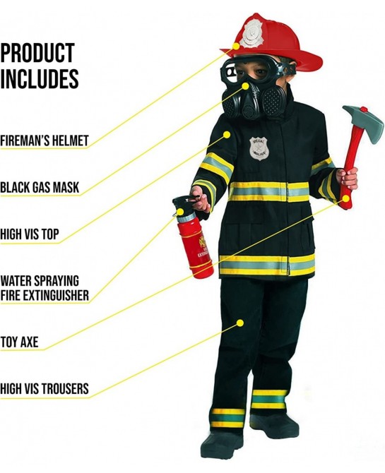 Firefighter Costume for Kids Black Fireman Halloween Costumes for Kids $62.07 Kids' Costumes