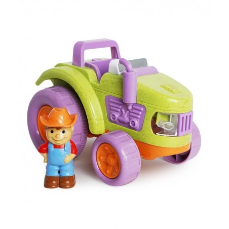 RooCrew Farm Tractor and Farmer - Educational Lights and Sound Eco-Wood Toy Vehicle Playset for Boys and Girls – for Ages 2 a...
