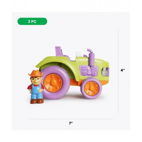 RooCrew Farm Tractor and Farmer - Educational Lights and Sound Eco-Wood Toy Vehicle Playset for Boys and Girls – for Ages 2 a...