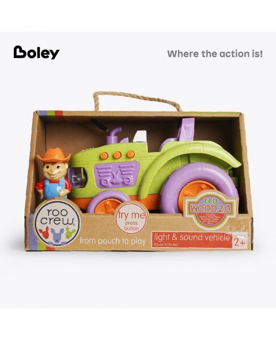 RooCrew Farm Tractor and Farmer - Educational Lights and Sound Eco-Wood Toy Vehicle Playset for Boys and Girls – for Ages 2 a...