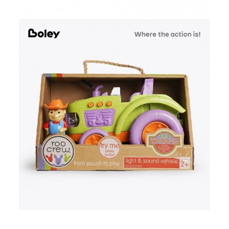 RooCrew Farm Tractor and Farmer - Educational Lights and Sound Eco-Wood Toy Vehicle Playset for Boys and Girls – for Ages 2 a...