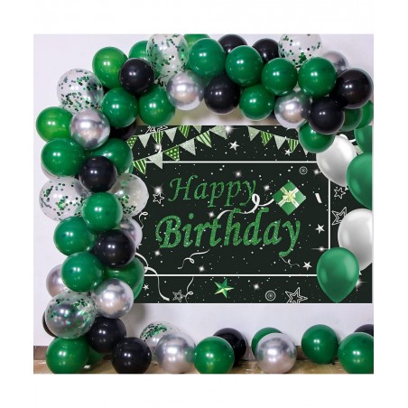 Green Black Birthday Party Decorations Birthday Decorations for Men Women Glittery Happy Birthday Backdrop Banner Balloon Gar...