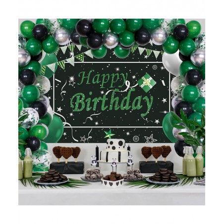 Green Black Birthday Party Decorations Birthday Decorations for Men Women Glittery Happy Birthday Backdrop Banner Balloon Gar...