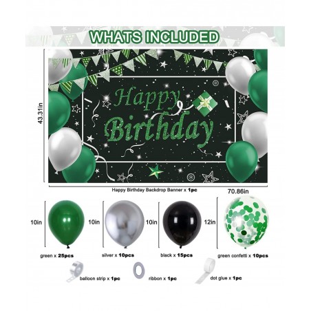 Green Black Birthday Party Decorations Birthday Decorations for Men Women Glittery Happy Birthday Backdrop Banner Balloon Gar...