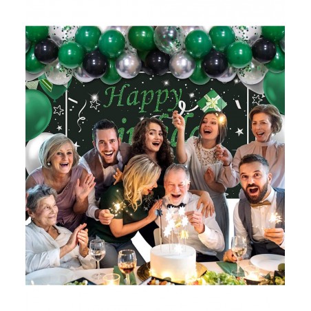 Green Black Birthday Party Decorations Birthday Decorations for Men Women Glittery Happy Birthday Backdrop Banner Balloon Gar...