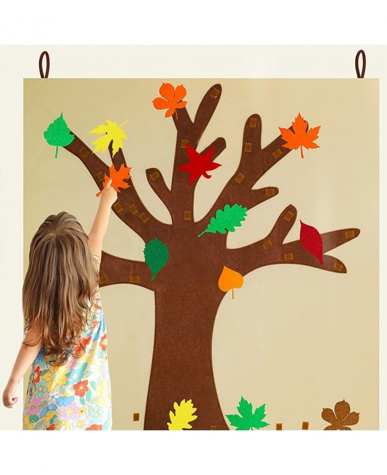 Fall Tree of Thanks Craft Kit Felt Fall Tree Board with 52 pcs Detachable Autumn Leaf Ornaments Autumn Bulletin Board for Kid...