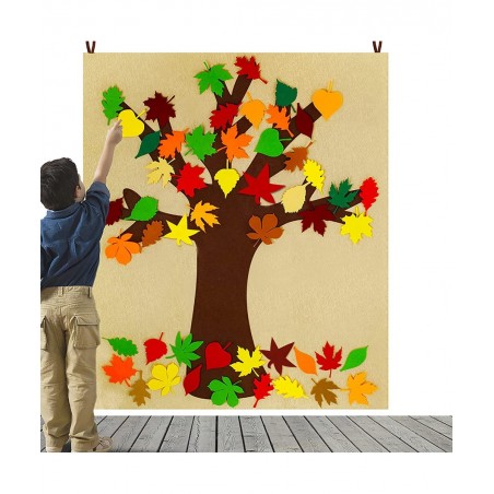 Fall Tree of Thanks Craft Kit Felt Fall Tree Board with 52 pcs Detachable Autumn Leaf Ornaments Autumn Bulletin Board for Kid...