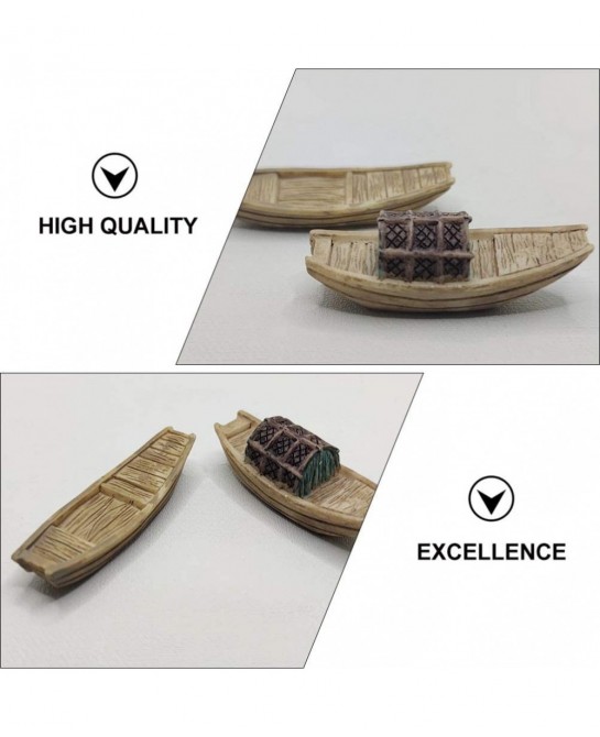 4Pcs Miniature Boat Figure Plastic Fishing Boat Figurine Chinese Style Boat Model Statue for DIY Fairy Garden Bonsai Dollhous...