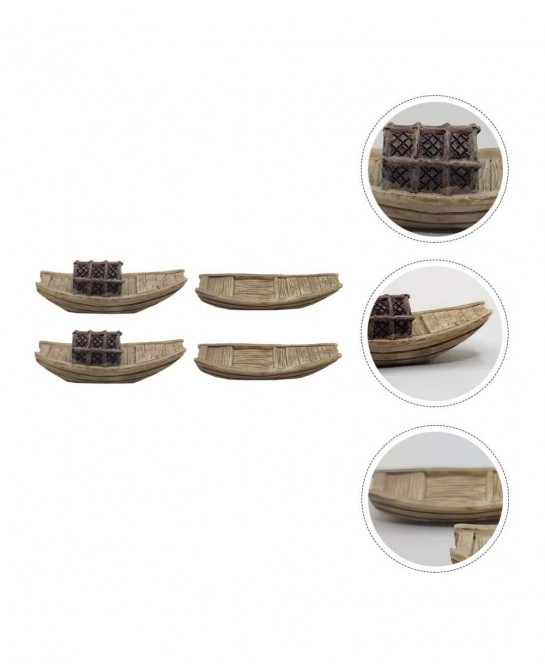 4Pcs Miniature Boat Figure Plastic Fishing Boat Figurine Chinese Style Boat Model Statue for DIY Fairy Garden Bonsai Dollhous...