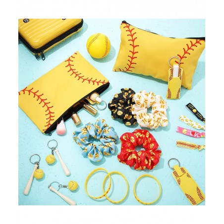 52 Pcs Softball Party Favors Gift Set Includes 4 Softball Makeup Bags 8 Hair Scrunchies 8 Keychains 8 Lipstick Holder 12 Hair...