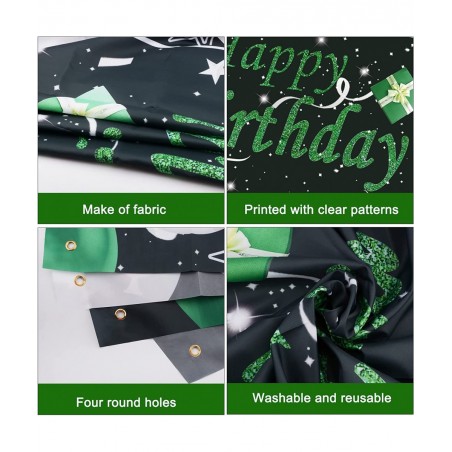 Green Black Birthday Party Decorations Birthday Decorations for Men Women Glittery Happy Birthday Backdrop Banner Balloon Gar...