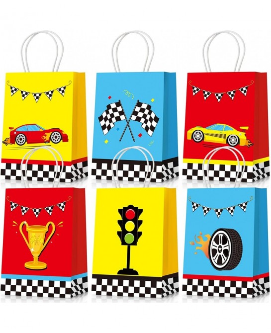 24 Pieces Race Car Party Bags Race Car Party Supplies Goodie Gift Bags Treat Bags with Handles for Checkered Flag Birthday Ra...