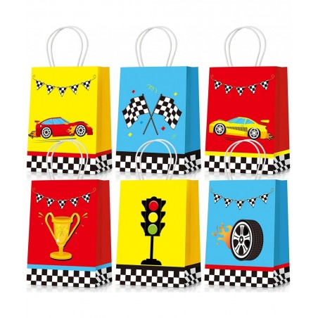 24 Pieces Race Car Party Bags Race Car Party Supplies Goodie Gift Bags Treat Bags with Handles for Checkered Flag Birthday Ra...