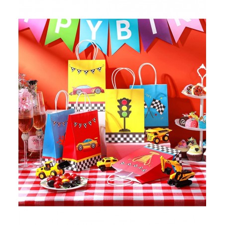 24 Pieces Race Car Party Bags Race Car Party Supplies Goodie Gift Bags Treat Bags with Handles for Checkered Flag Birthday Ra...