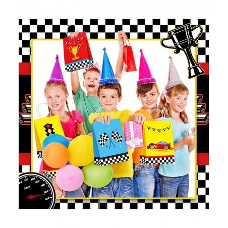 24 Pieces Race Car Party Bags Race Car Party Supplies Goodie Gift Bags Treat Bags with Handles for Checkered Flag Birthday Ra...