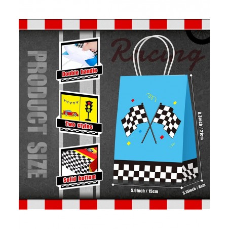 24 Pieces Race Car Party Bags Race Car Party Supplies Goodie Gift Bags Treat Bags with Handles for Checkered Flag Birthday Ra...