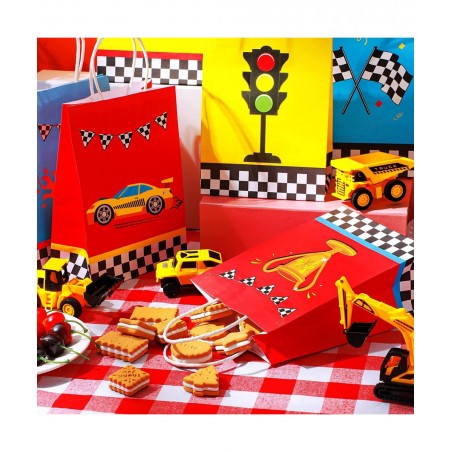 24 Pieces Race Car Party Bags Race Car Party Supplies Goodie Gift Bags Treat Bags with Handles for Checkered Flag Birthday Ra...