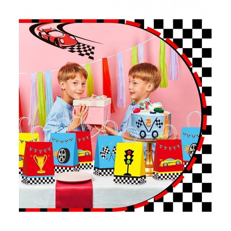 24 Pieces Race Car Party Bags Race Car Party Supplies Goodie Gift Bags Treat Bags with Handles for Checkered Flag Birthday Ra...