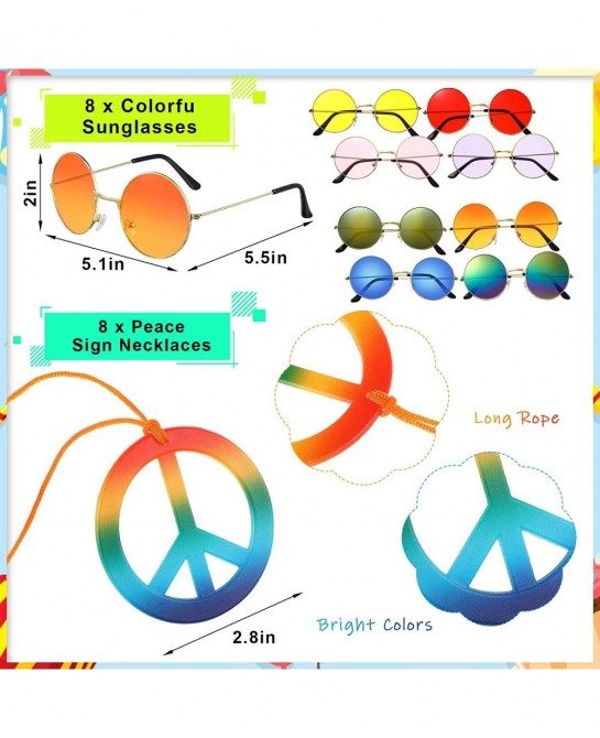 24 Pieces Hippie Costume Set Hippie Costume Accessories Peace Sign Necklaces Hippie Sunglasses Tie Dye Headband 60s Hippie Ac...