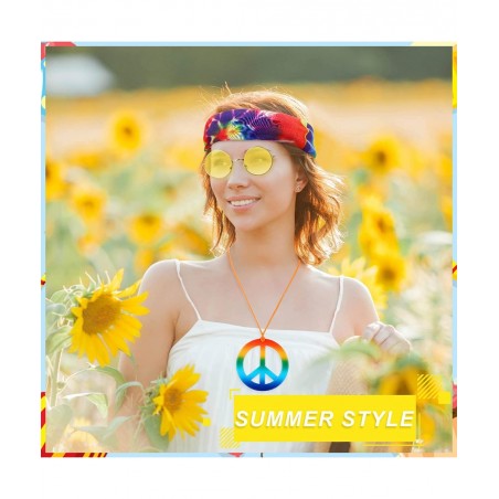 24 Pieces Hippie Costume Set Hippie Costume Accessories Peace Sign Necklaces Hippie Sunglasses Tie Dye Headband 60s Hippie Ac...
