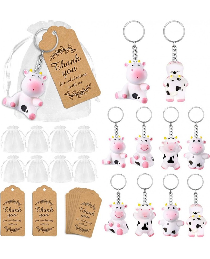 10 PCS Cow Party Favors with Cute Cow Key Chains Thank You Tags White Organza Bags for Farm Party Cow Themed Party Birthday P...