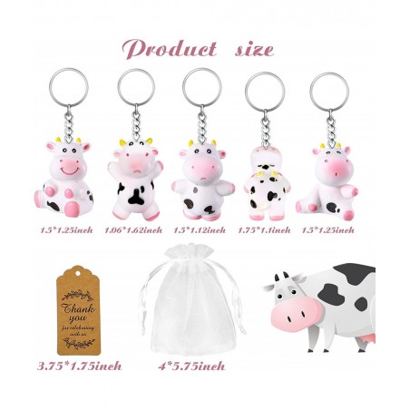 10 PCS Cow Party Favors with Cute Cow Key Chains Thank You Tags White Organza Bags for Farm Party Cow Themed Party Birthday P...