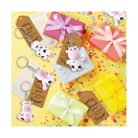 10 PCS Cow Party Favors with Cute Cow Key Chains Thank You Tags White Organza Bags for Farm Party Cow Themed Party Birthday P...