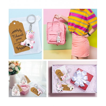 10 PCS Cow Party Favors with Cute Cow Key Chains Thank You Tags White Organza Bags for Farm Party Cow Themed Party Birthday P...