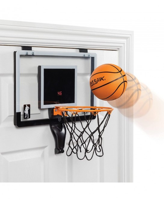 Buzzer Beater Over The Door Hanging Mini Basketball Hoop for Indoor Play - Automatic LED Scoring Pro-Style Backboard Breakawa...