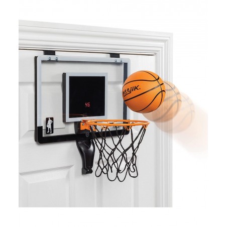 Buzzer Beater Over The Door Hanging Mini Basketball Hoop for Indoor Play - Automatic LED Scoring Pro-Style Backboard Breakawa...