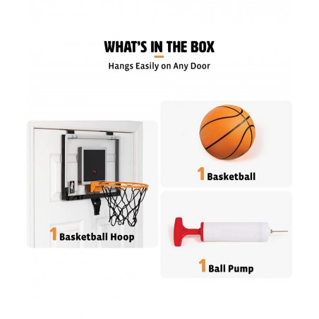 Buzzer Beater Over The Door Hanging Mini Basketball Hoop for Indoor Play - Automatic LED Scoring Pro-Style Backboard Breakawa...
