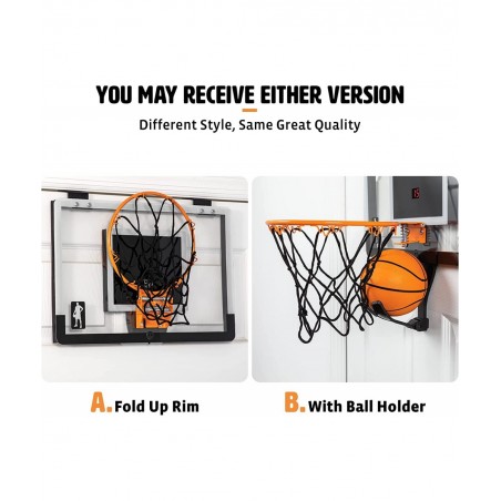 Buzzer Beater Over The Door Hanging Mini Basketball Hoop for Indoor Play - Automatic LED Scoring Pro-Style Backboard Breakawa...