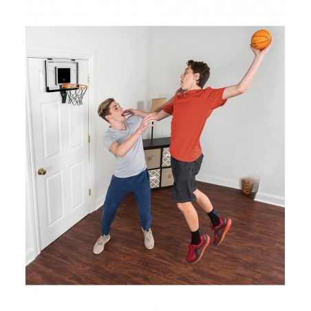 Buzzer Beater Over The Door Hanging Mini Basketball Hoop for Indoor Play - Automatic LED Scoring Pro-Style Backboard Breakawa...