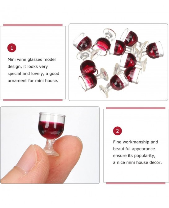 10Pcs Dollhouse Wine Glasses 1:12 Miniature Red Wine Goblet Cups Model for Dollhouse Ornament Mini Kitchen Decor Accessories ...