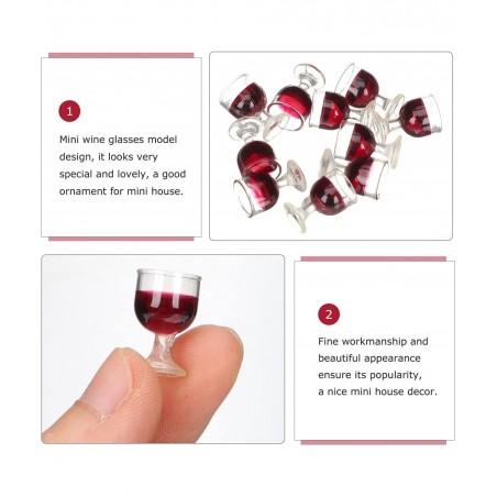 10Pcs Dollhouse Wine Glasses 1:12 Miniature Red Wine Goblet Cups Model for Dollhouse Ornament Mini Kitchen Decor Accessories ...