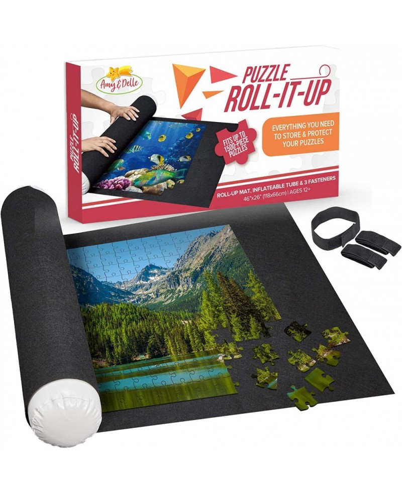 X Large Puzzle Roll Up Mat + Bonus Straps - Store and Transport Jigsaw Puzzles Up to 1500 Pieces - 46" x 26" Felt Mat Inflata...